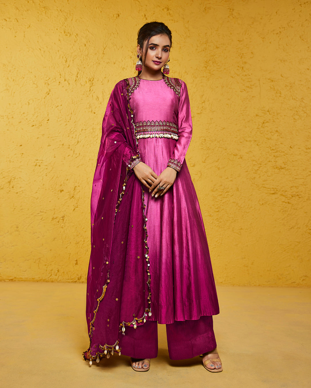 Ombre Pink Chanderi Anarkali Set