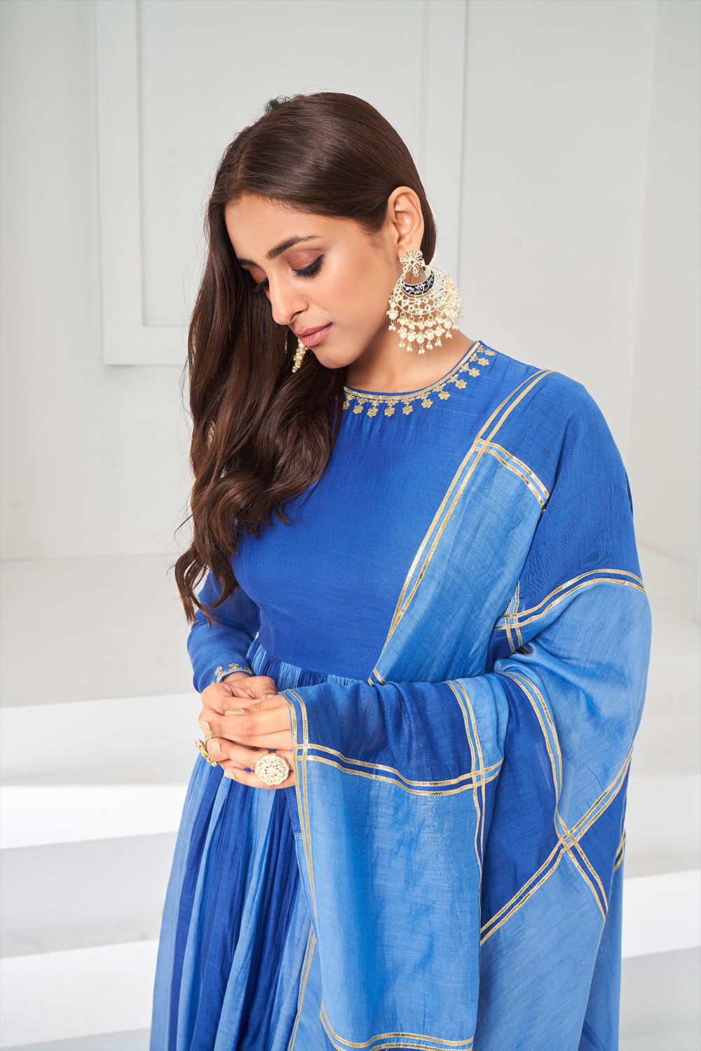 Blue Chanderi Anarkali Set
