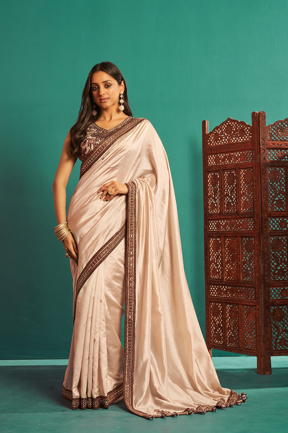 Isha Borah in Beige Saree and Blouse