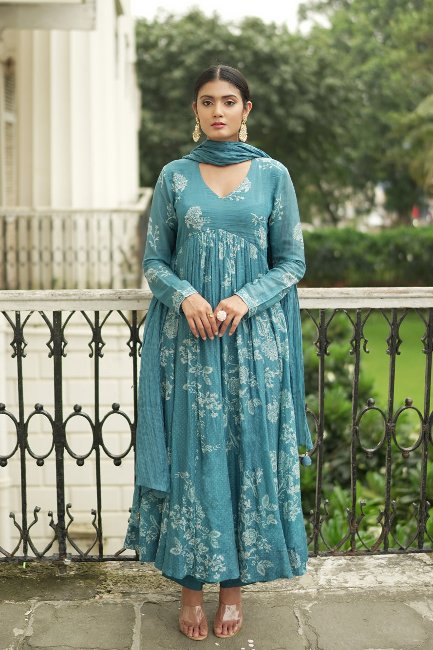 Blue Anarkali (Set of 3)