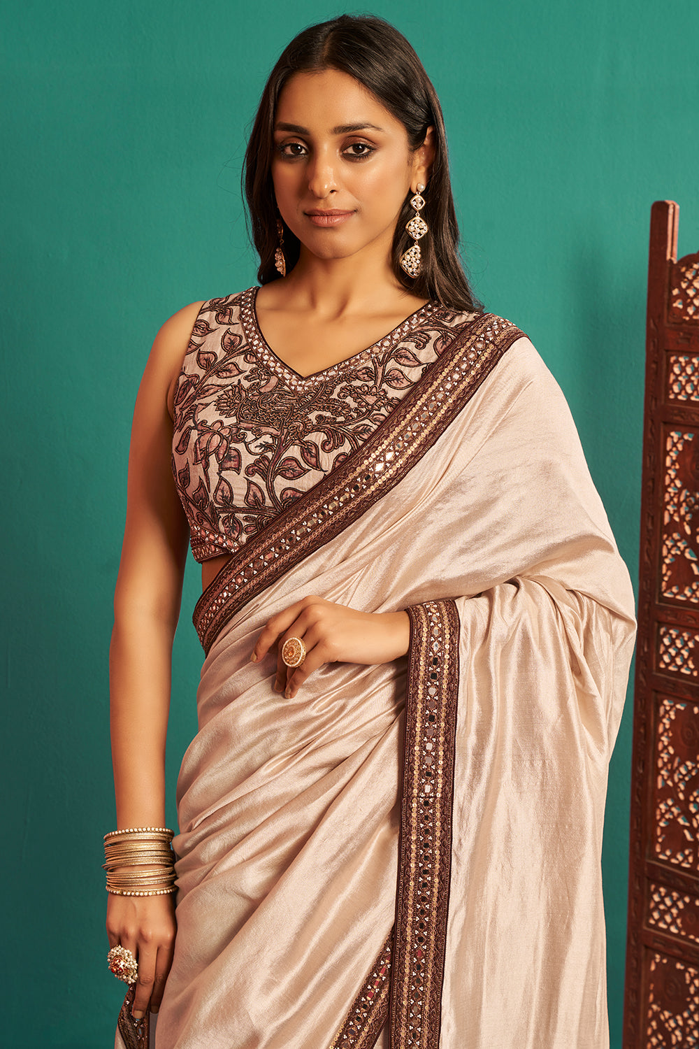 Isha Borah in Beige Saree and Blouse