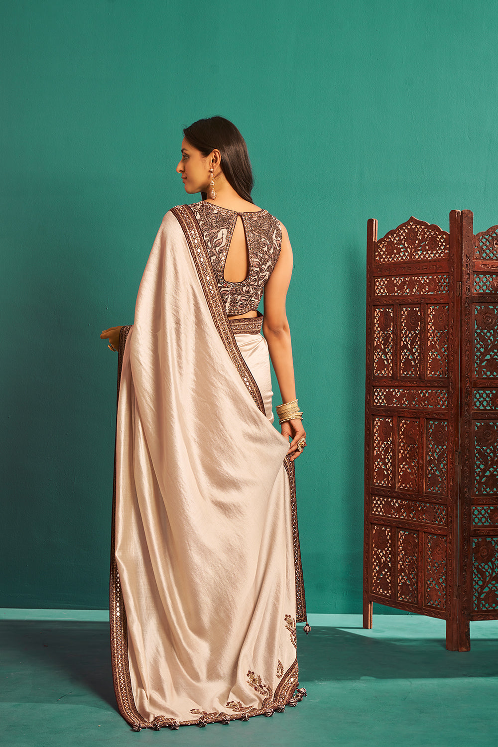 Isha Borah in Beige Saree and Blouse
