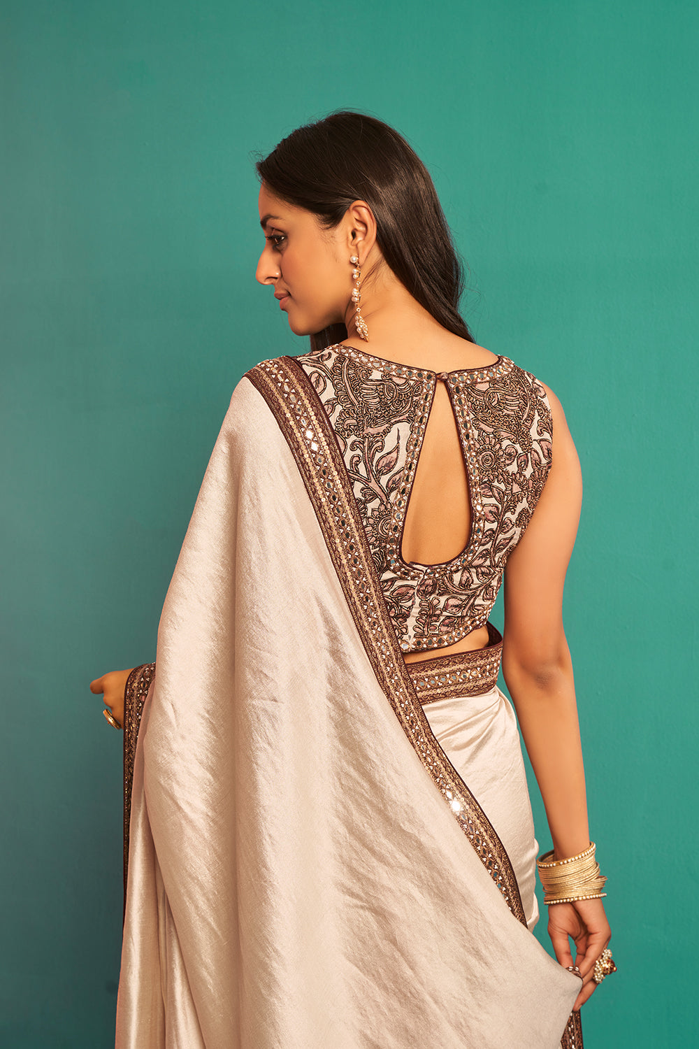 Isha Borah in Beige Saree and Blouse