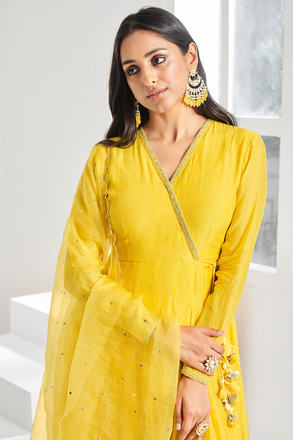 Yellow Chanderi Anarkali Set