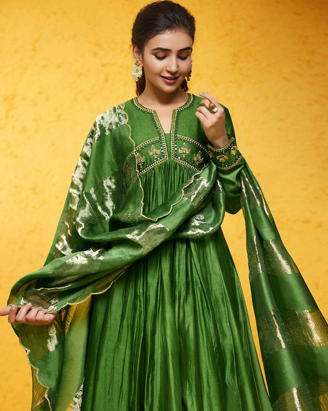 Shakti Mohan in Parrot Green Anarkali