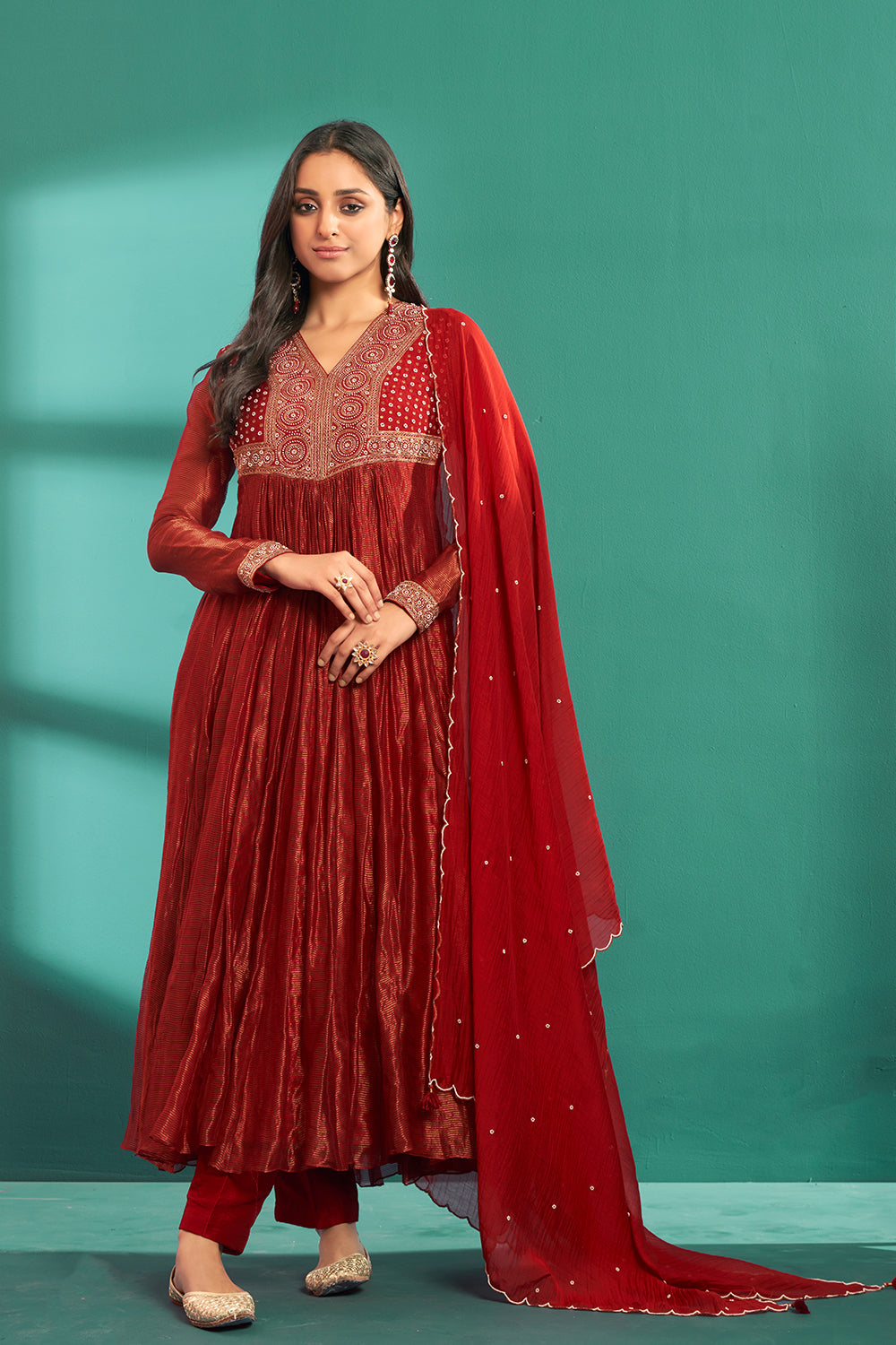Red Designer Anarkali Set