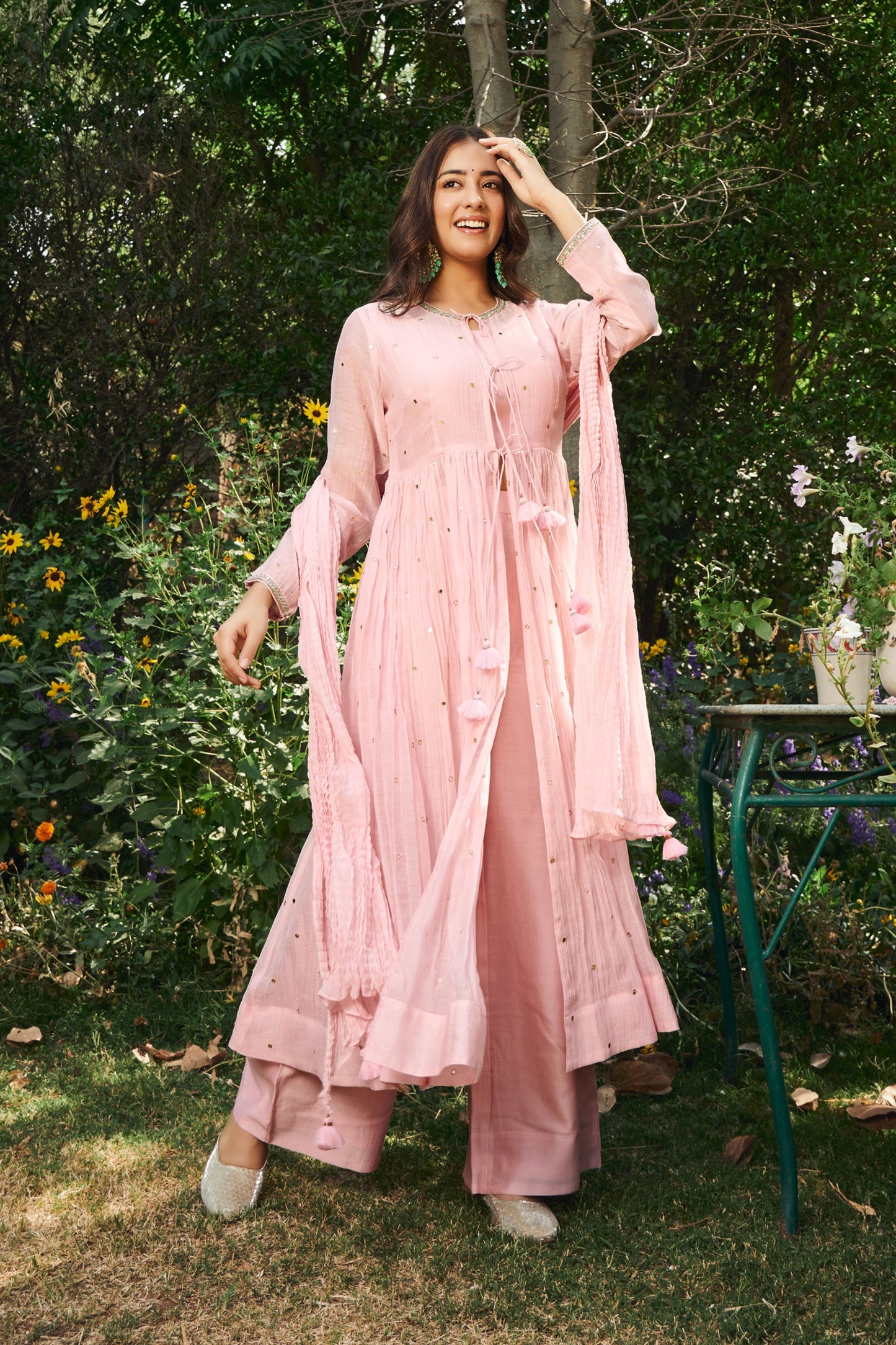 Pink Chanderi Anarkali Set