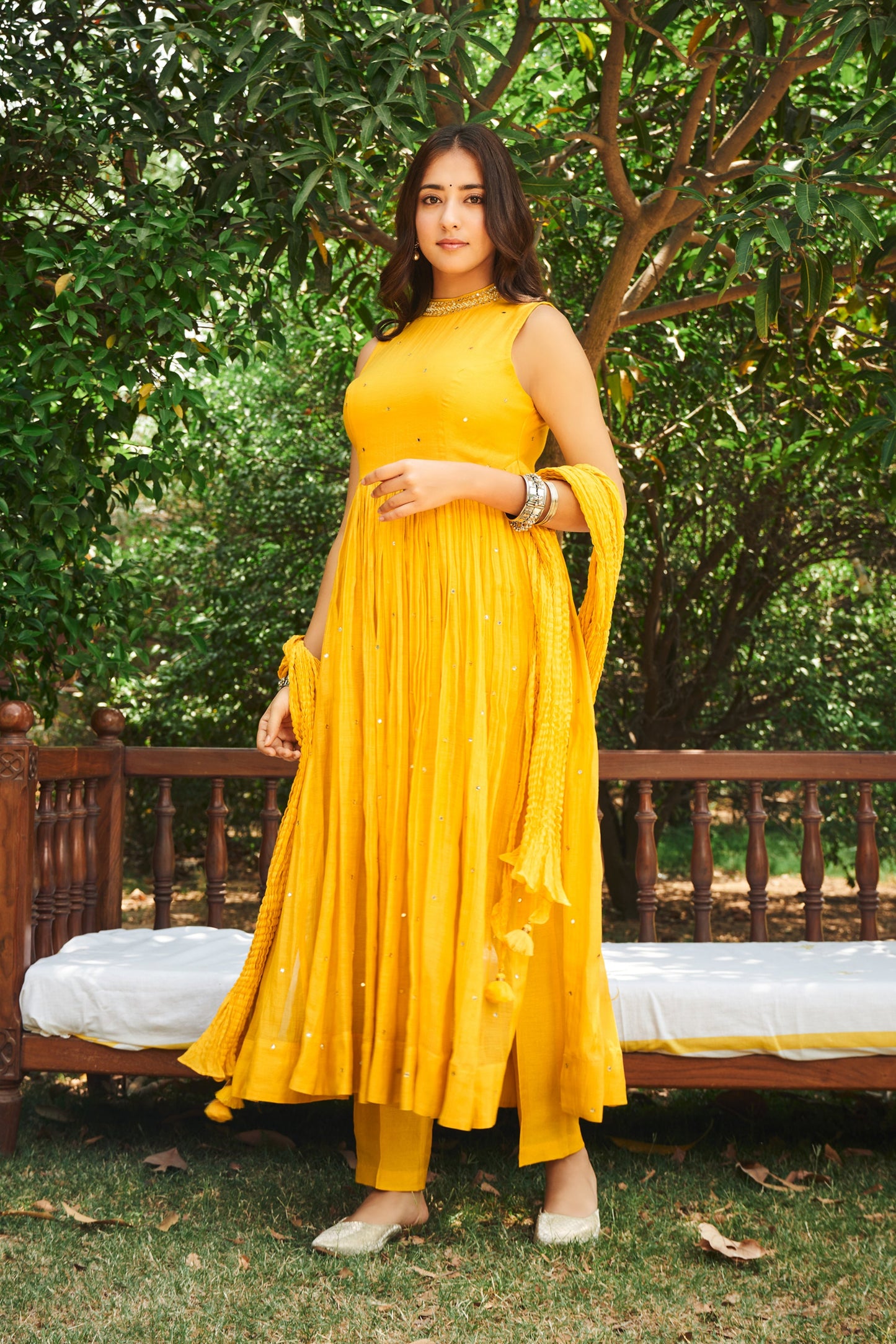 Yellow Chanderi Anarakli Set