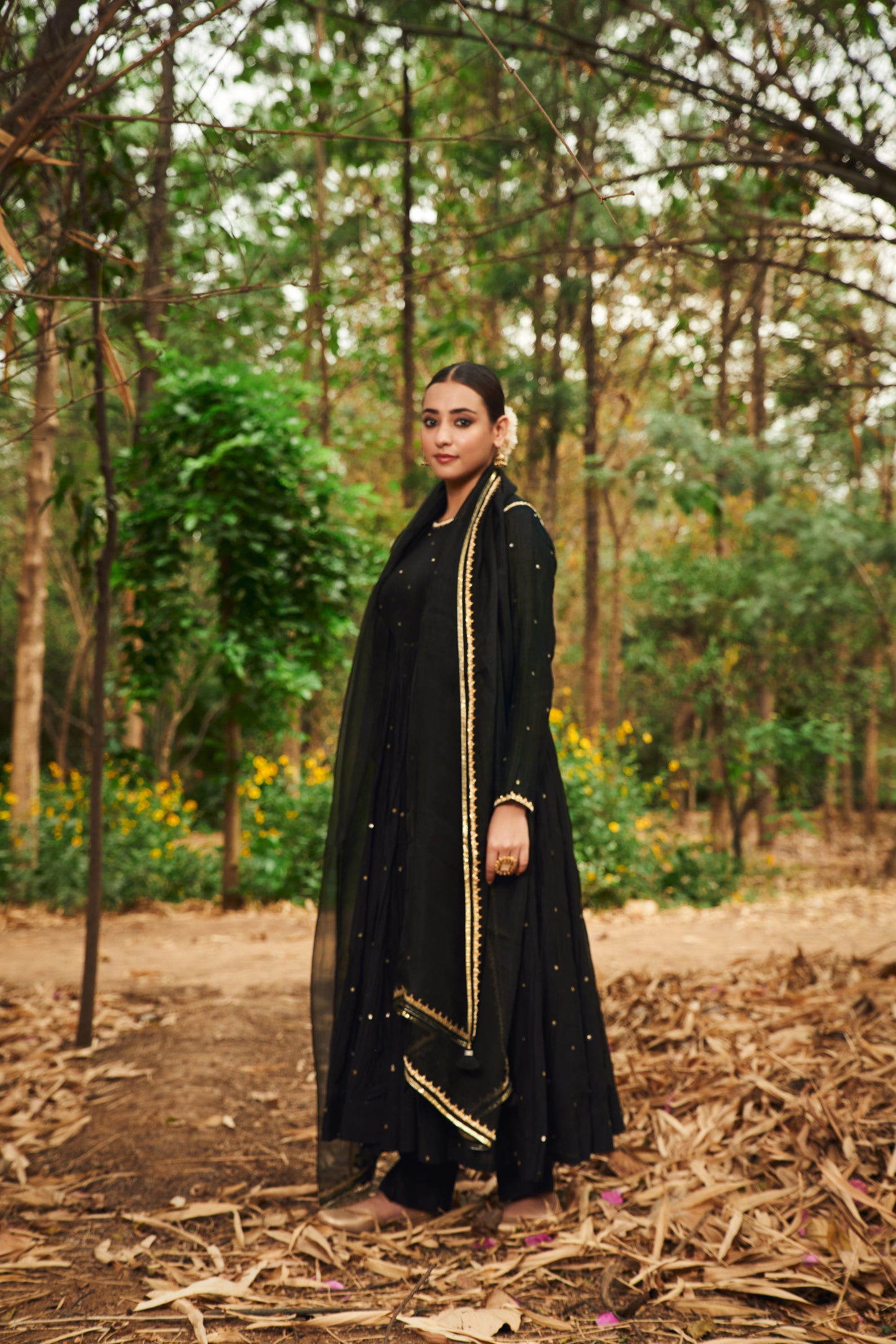 Black Chanderi Anarkali Set