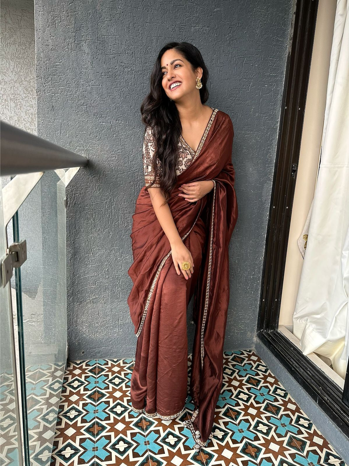 Ishita Dutta In Coffee Brown Saree and Blouse