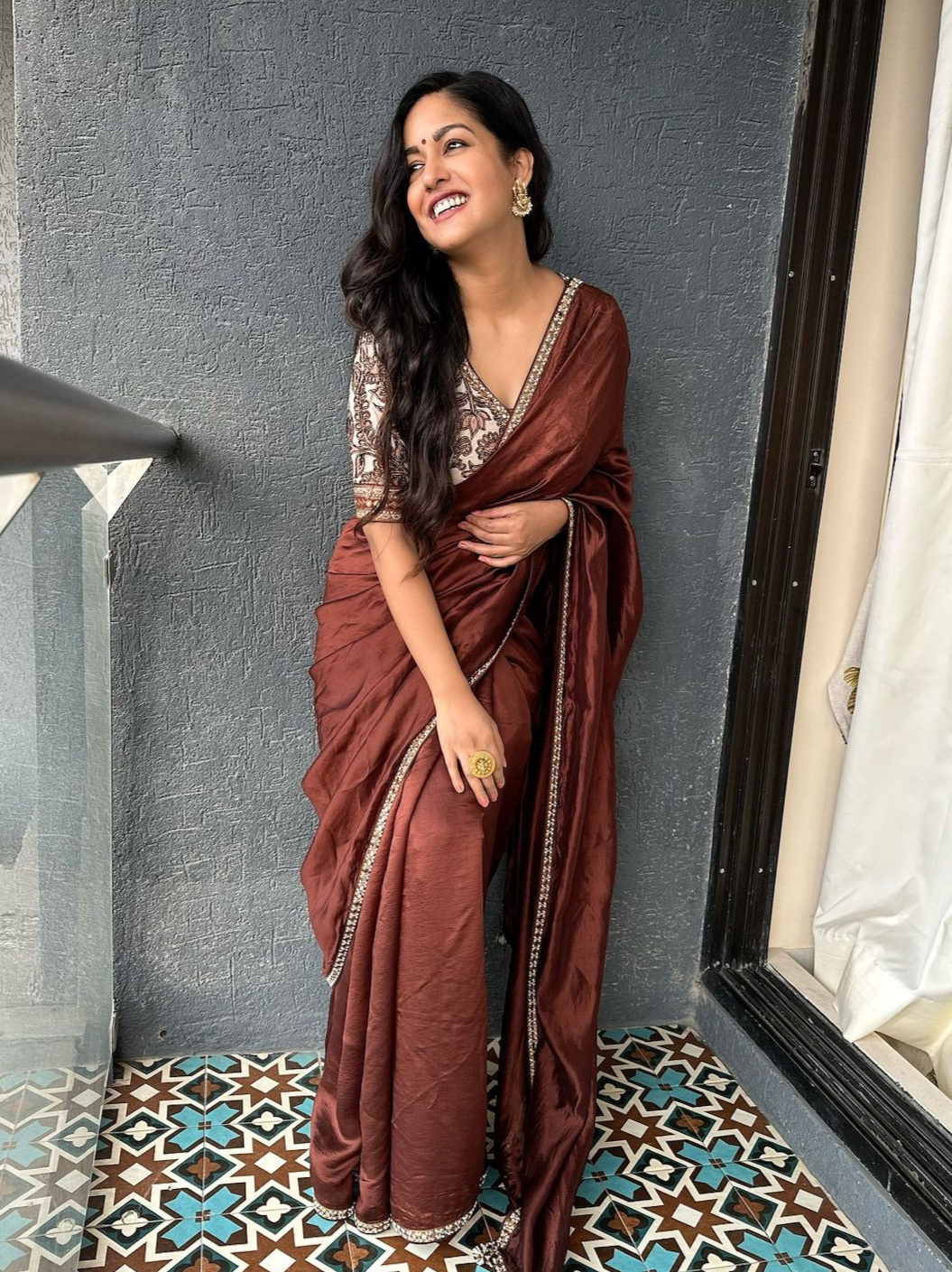 Ishita Dutta In Coffee Brown Saree and Blouse