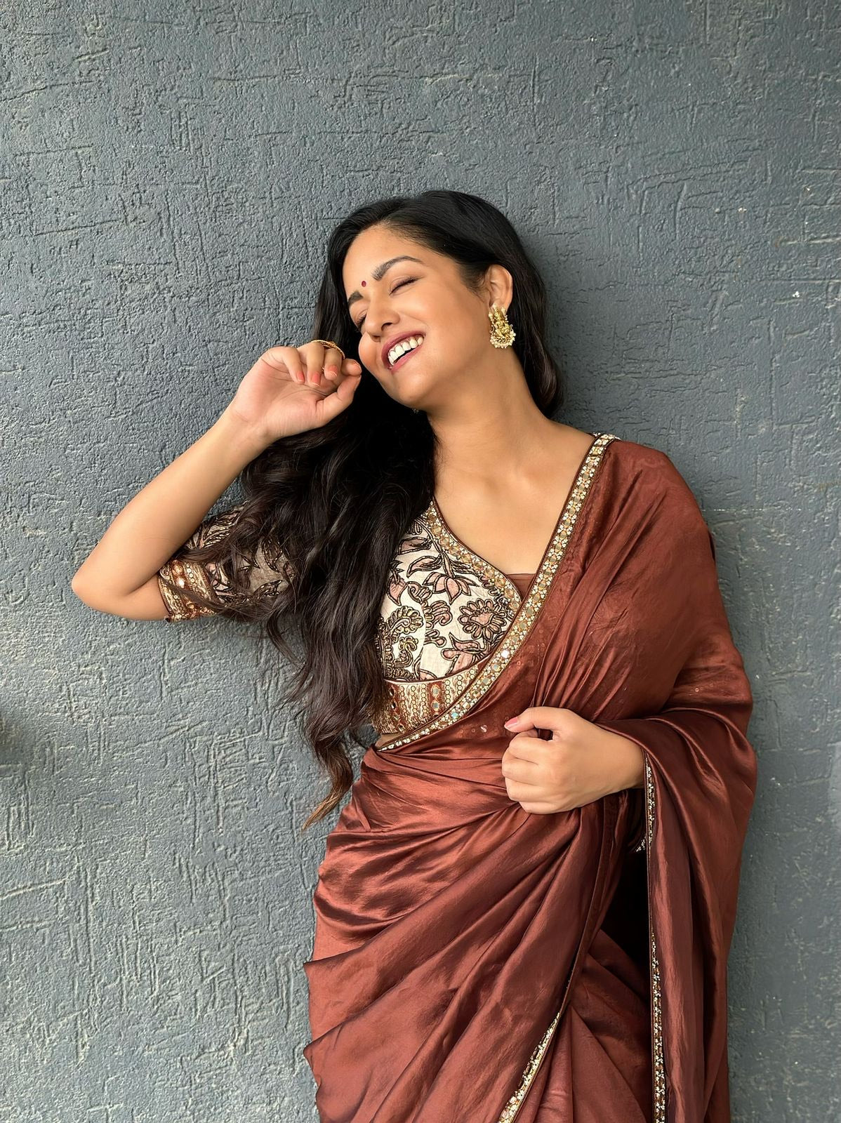 Ishita Dutta In Coffee Brown Saree and Blouse