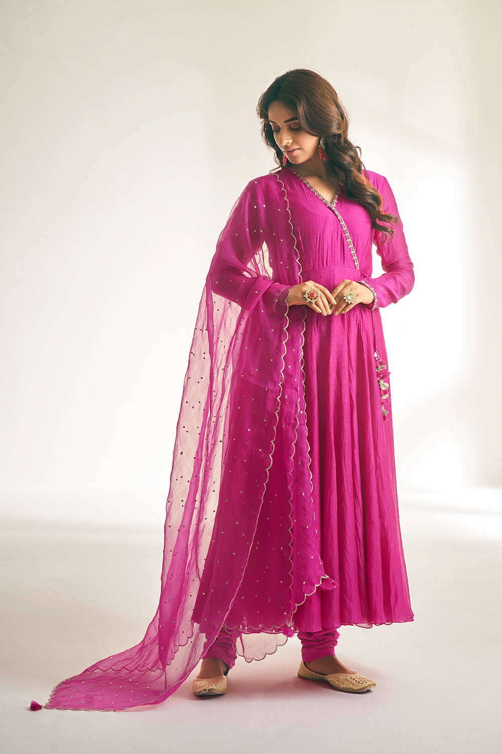 Pink Aari and Pita Work Anarkali Set