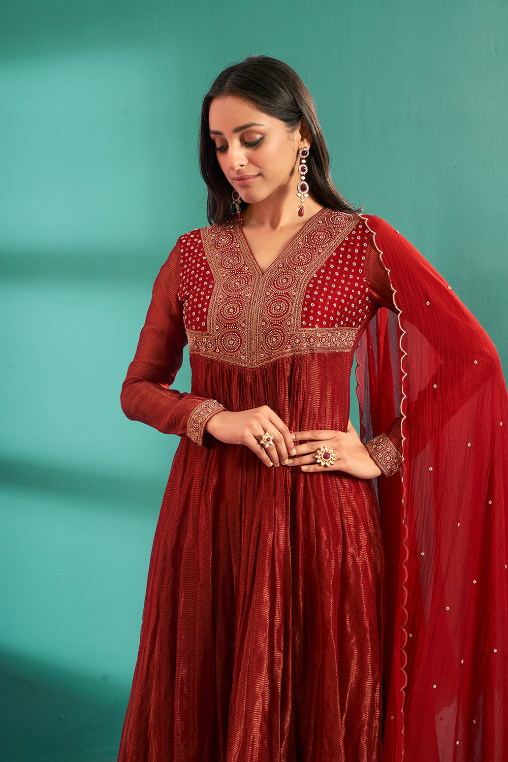 Priyanka Chahar Chaudhary in Crimson Anarkali