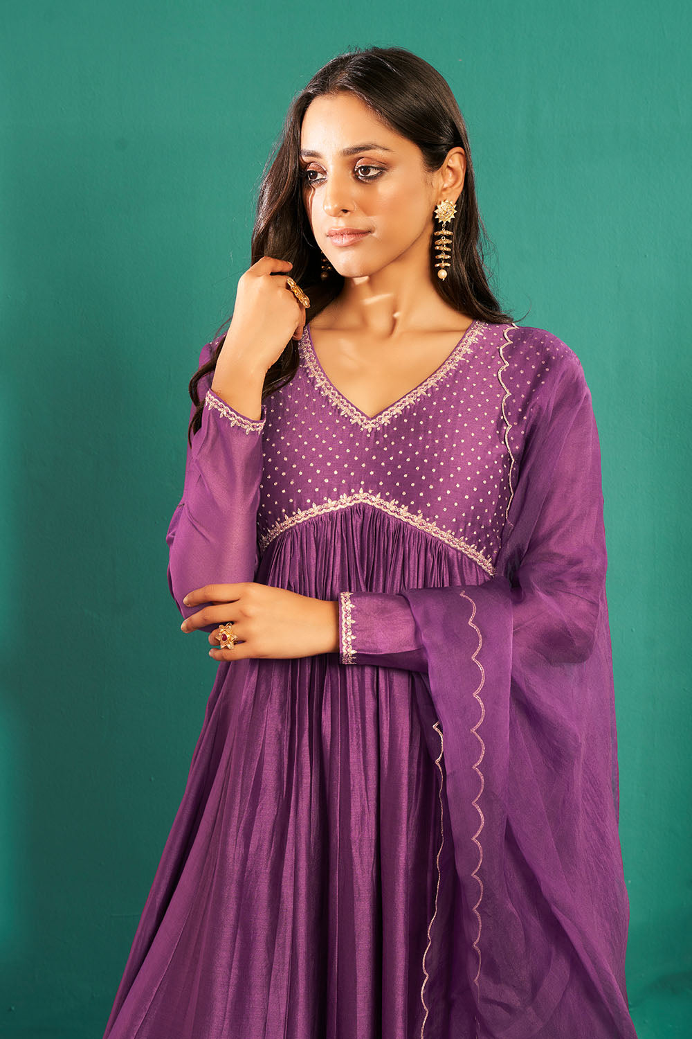Wine Chanderi Silk Anarkali Set