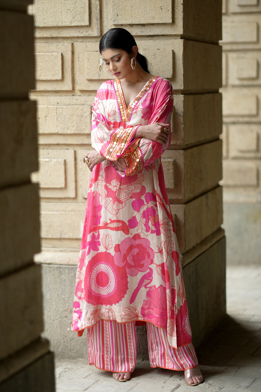 Mahek Jain in Beige floral kurta with culottes