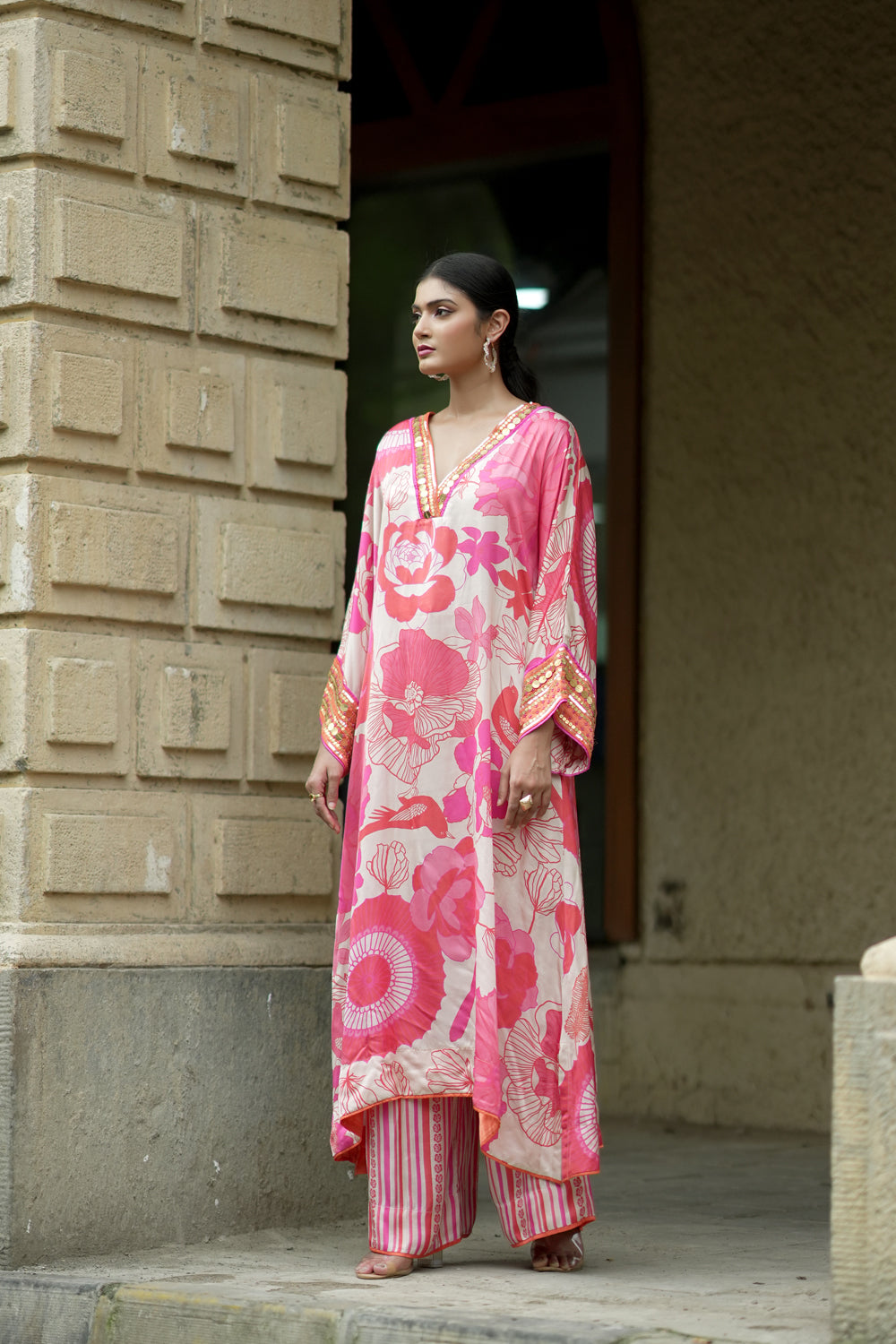 Mahek Jain in Beige floral kurta with culottes