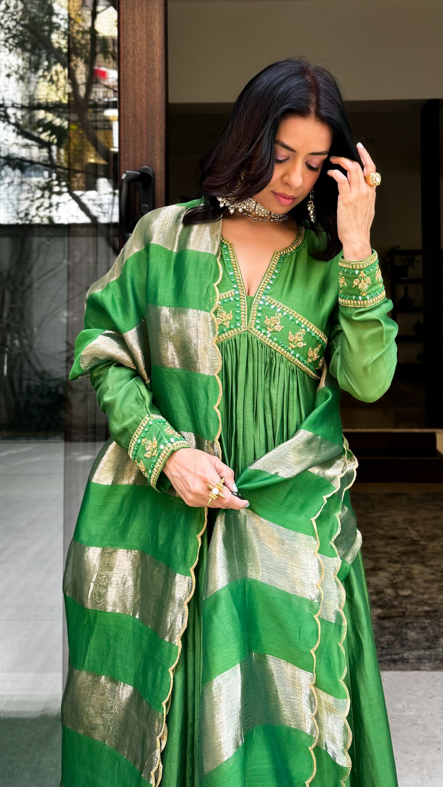 Rishu Diwan in Parrot Green Anarkali