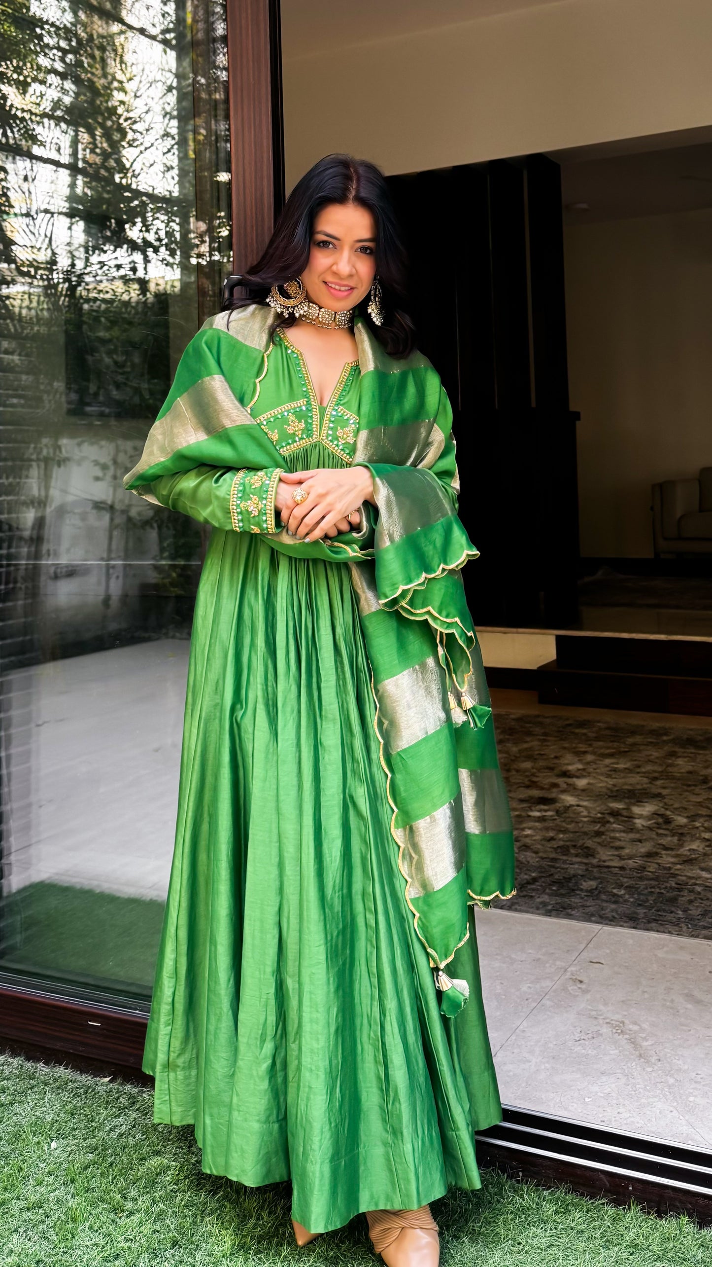 Rishu Diwan in Parrot Green Anarkali