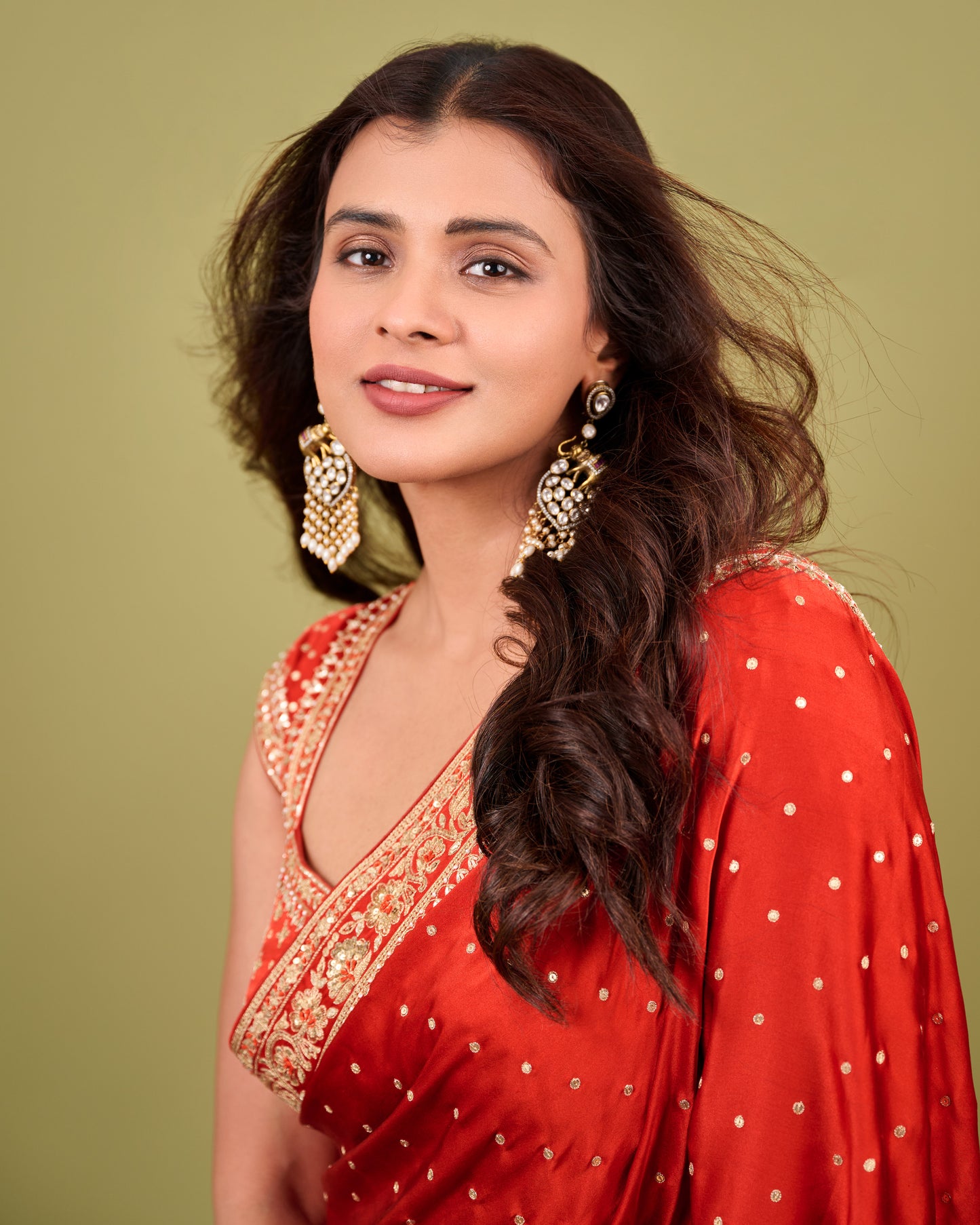 Hebah Patel in Rust Saree and Blouse