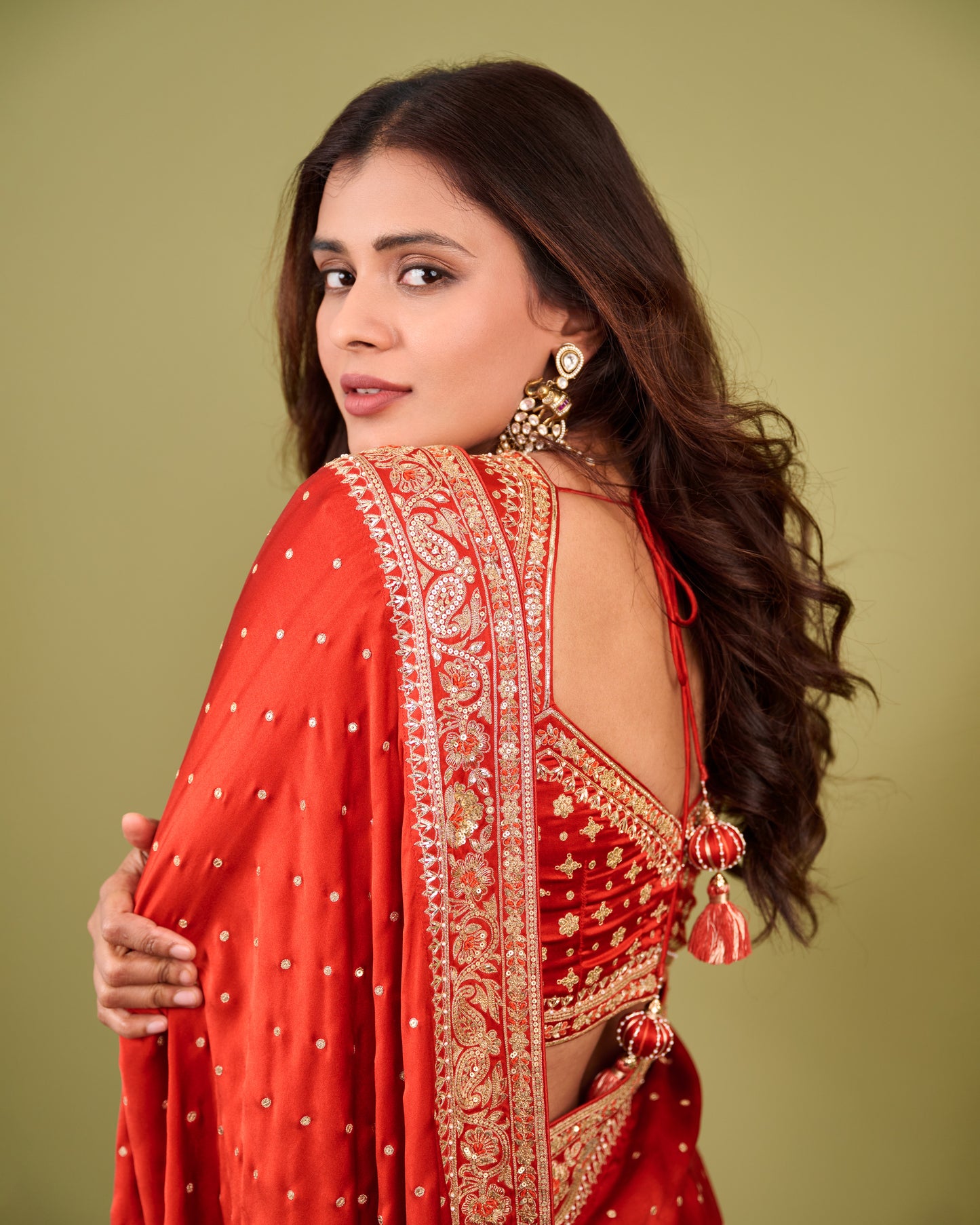 Hebah Patel in Rust Saree and Blouse