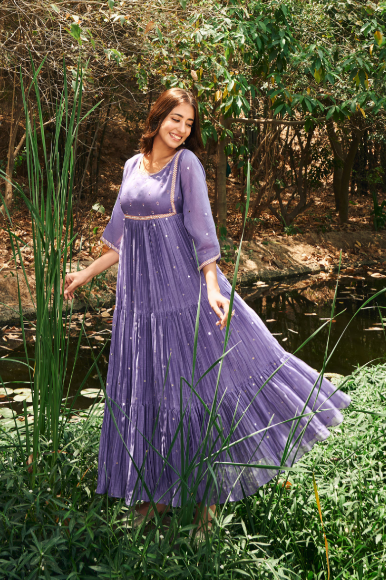 Purple Chanderi Anarkali Set
