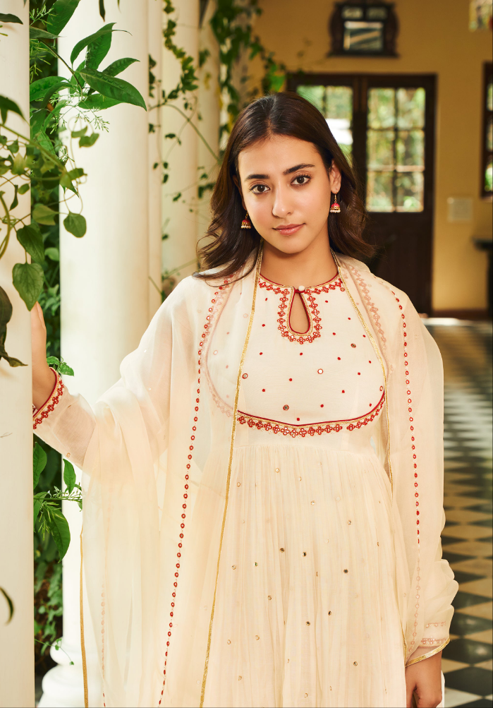 Off-white Organza Anarkali Set