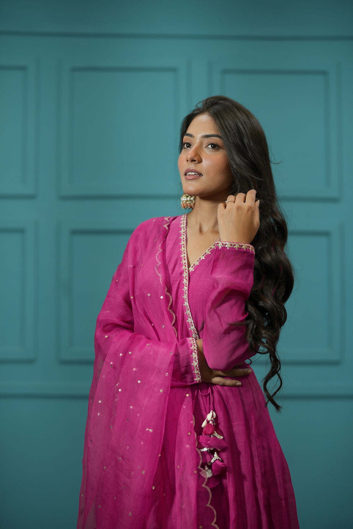 Asmit Sehra in Hot Pink Angrakha