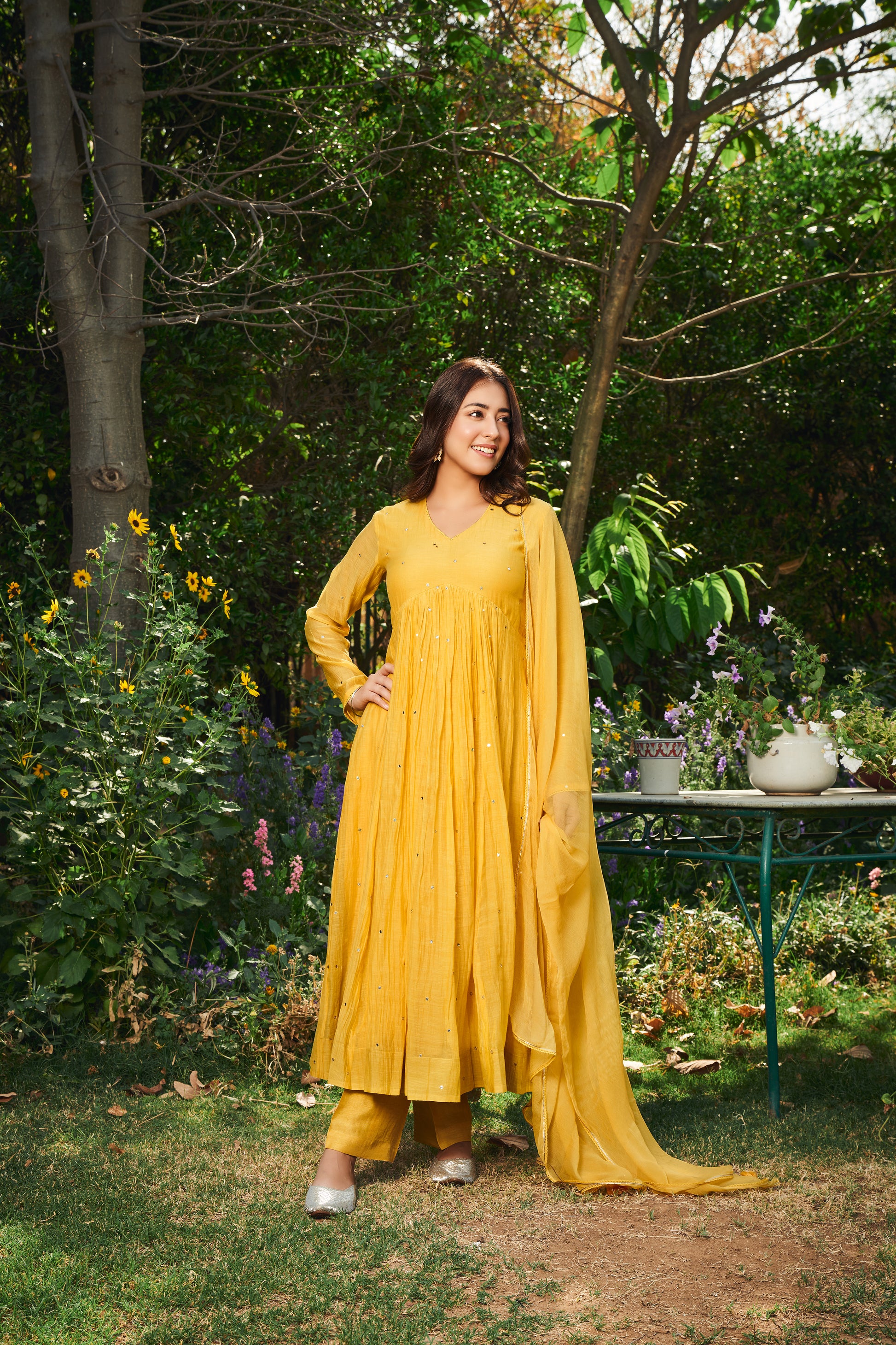 Yellow Chanderi Silk Anarkali Set