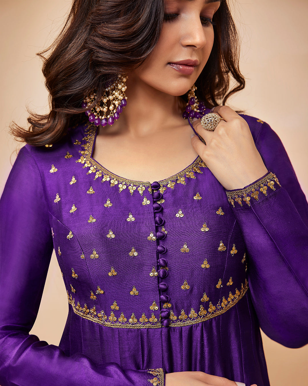 Purple Chanderi Silk Anarkali Set