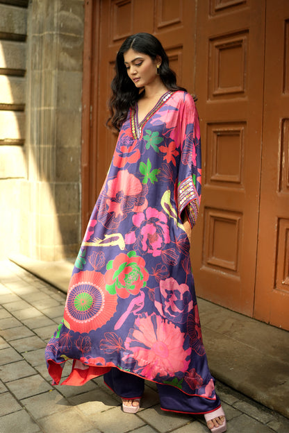 Indigo floral kurta with culottes