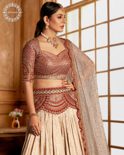 Beige & Red Lehenga Choli