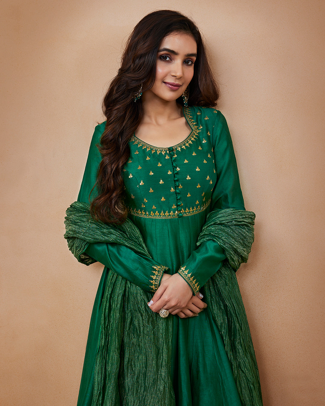 Green Sequins Anarkali Set