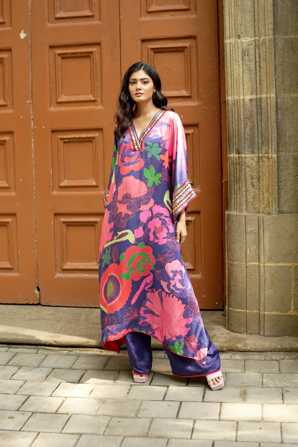 Indigo floral kurta with culottes