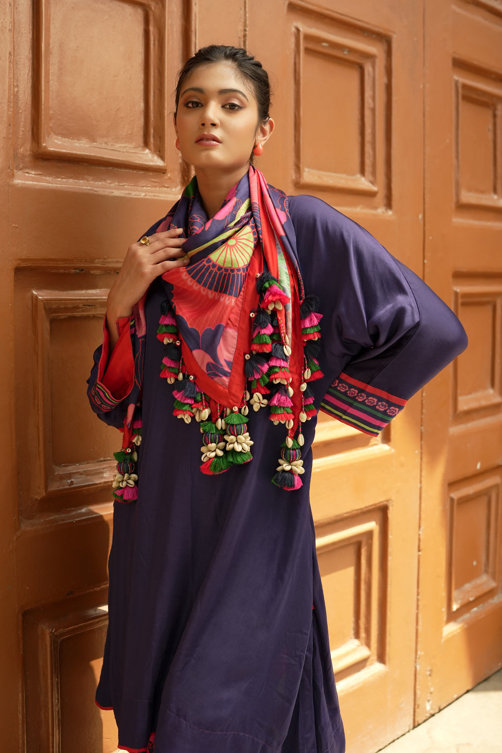 Indigo tunic with trousers and scarf