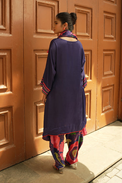 Indigo tunic with trousers and scarf