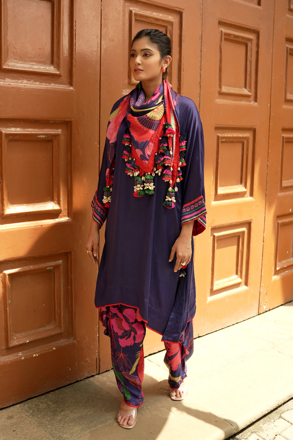 Indigo tunic with trousers and scarf