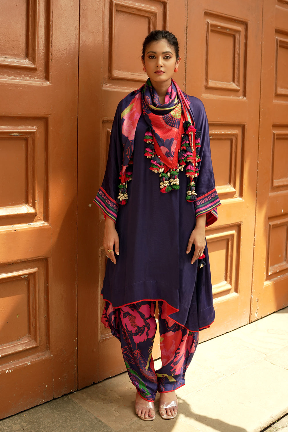 Indigo tunic with trousers and scarf