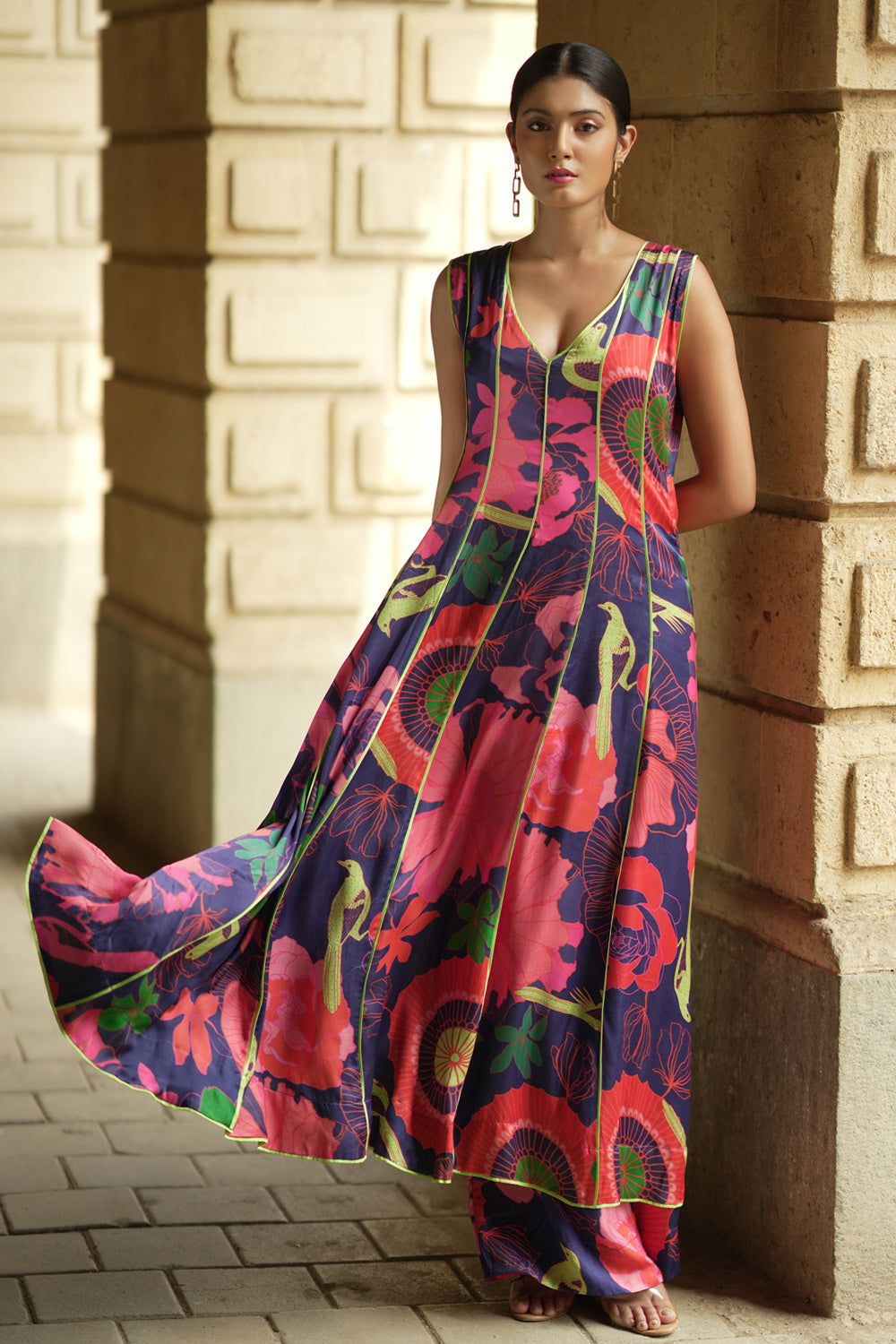 Indigo floral kurta with culottes