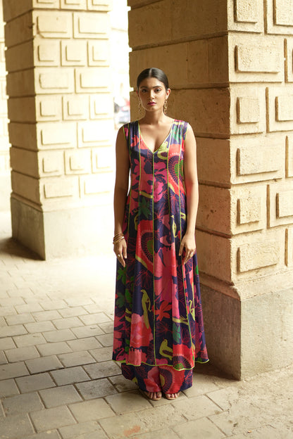 Indigo floral kurta with culottes