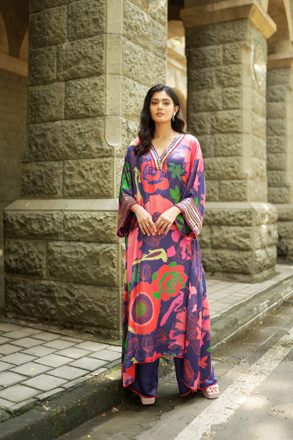 Indigo floral kurta with culottes