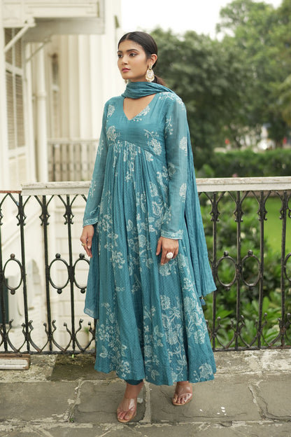 Blue Anarkali (Set of 3)