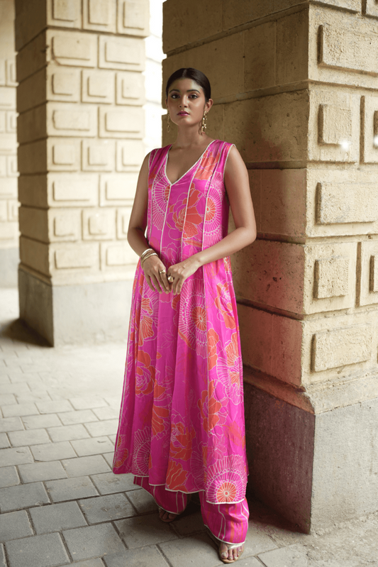 Pink floral kurta with culottes