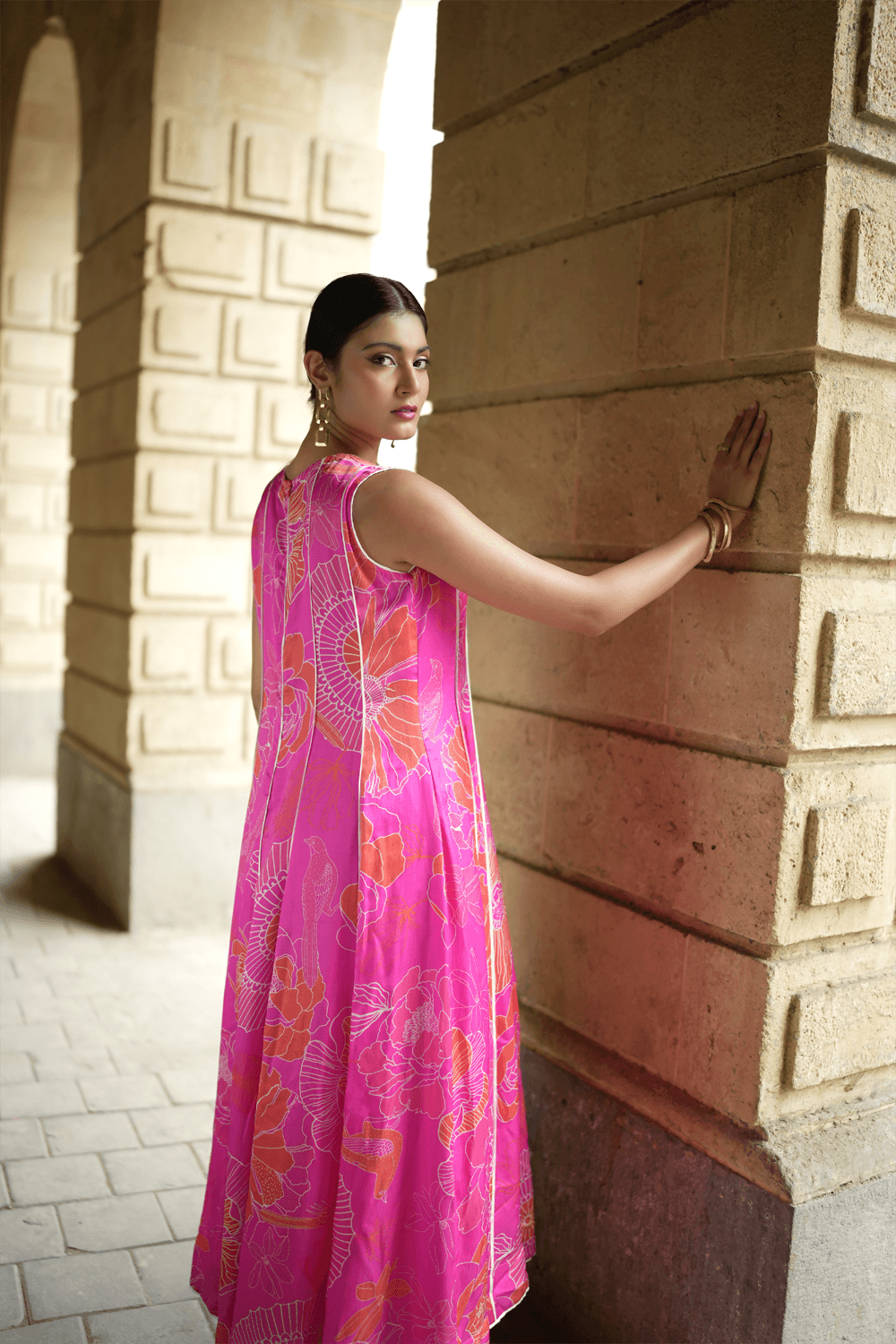 Pink floral kurta with culottes