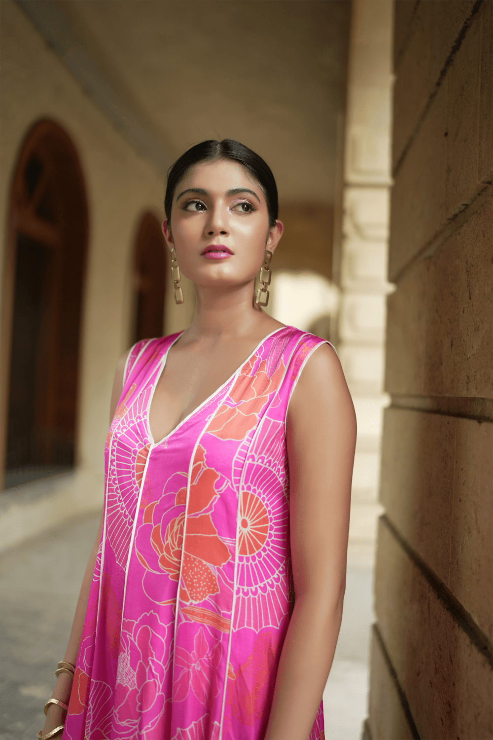 Pink floral kurta with culottes