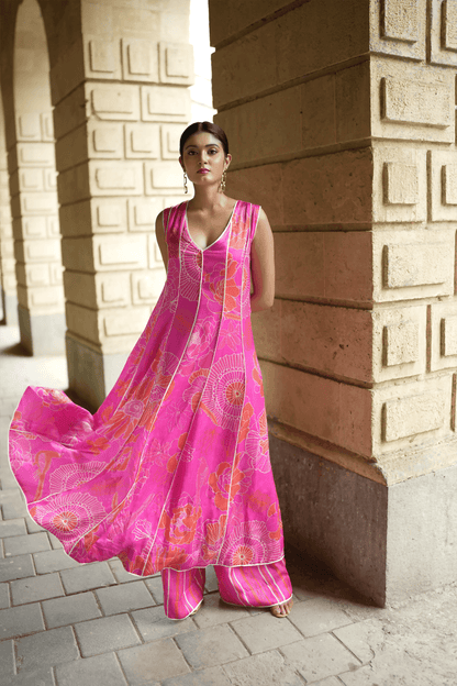 Pink floral kurta with culottes