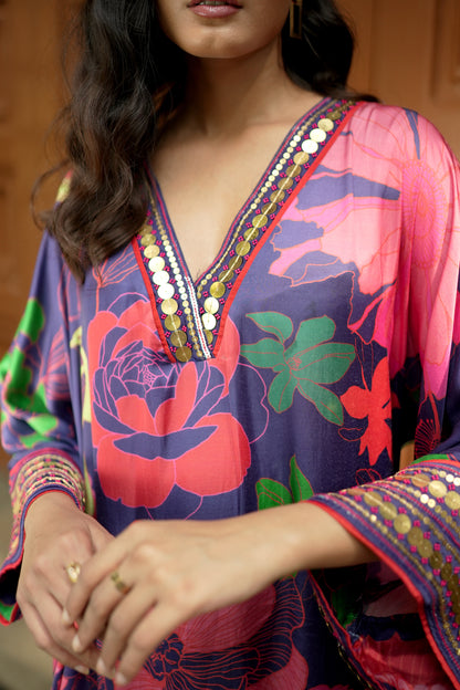 Indigo floral kurta with culottes