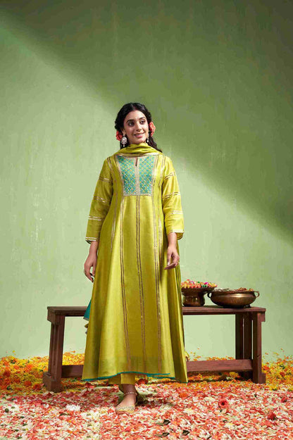 Lime Green Chanderi Silk Anarkali Set