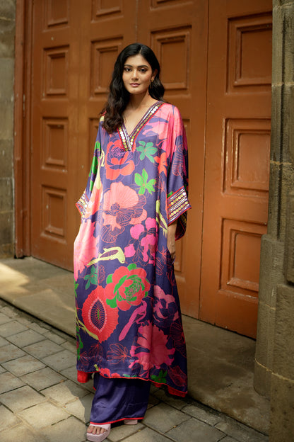 Indigo floral kurta with culottes