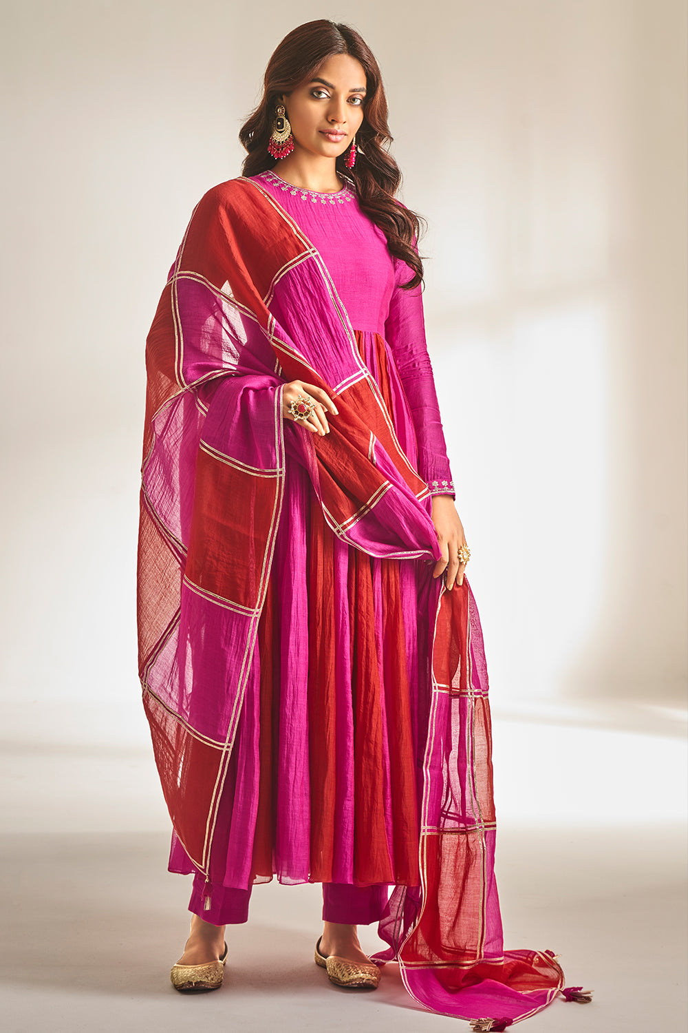 Hot Pink and Cherry Red Anarkali